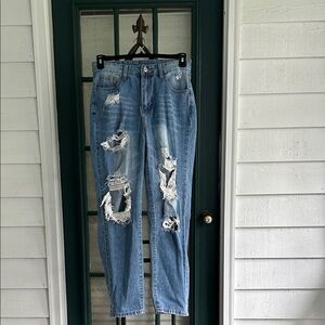 SHEIN High Rise Light Blue Distressed Straight Leg Jeans size 6